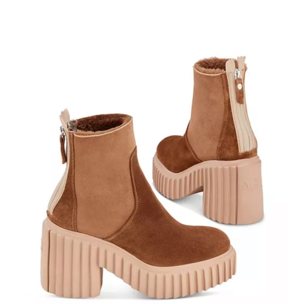 AGL Tiggy Shearling lined high heel platform booties cognac size 38.5/8.5